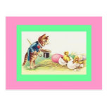 Cat Ringmaster & Easter Chicks Postcard