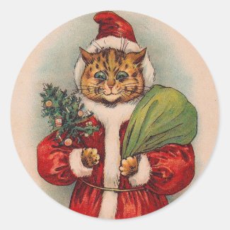 Cat Santa by Louis Wain Round Sticker