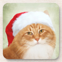 Cat Santa Claus Drink Coasters