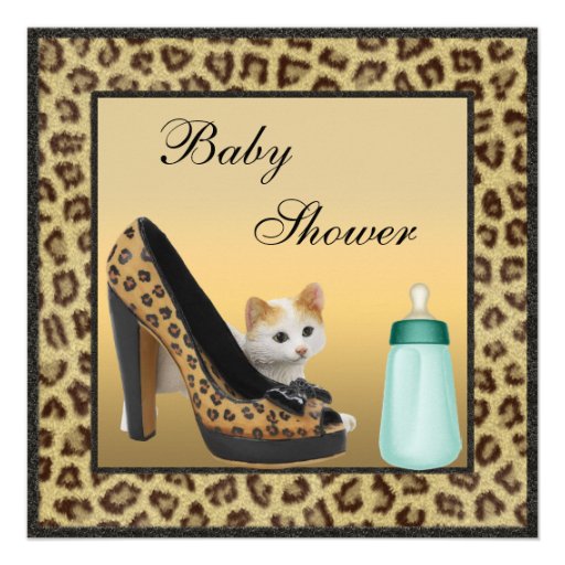 Cat, Shoe & Bottle Fur Texture Neutral Baby Shower Personalized Invites