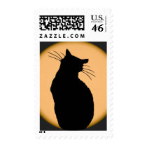 Cat Silhouetted Against the Moon Postage Stamp