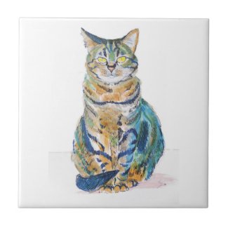 Cat sitting up straight painting tile