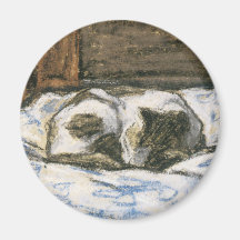 Cat Sleeping on a Bed by Claude Monet Fridge Magnet