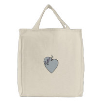 Cat Sleeping on Heart Tote embroidered bags