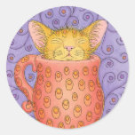 CAT sleeps in  mug Round Sticker