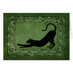 Cat Stretching Celtic Green Greeting Card