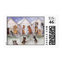 Cat Swimming Party Vintage Postage