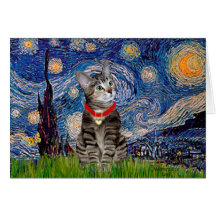 CAT (Tabby2) - Starry Night Greeting Cards