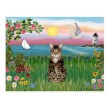 Cat (tabby) - Lighthouse Postcard