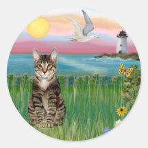 Cat (tabby) - Lighthouse Round Stickers