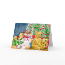 Cat, Teddy Bear, Christmas tree card by sunshinesketches Cat, Teddy Bear, Christmas tree card