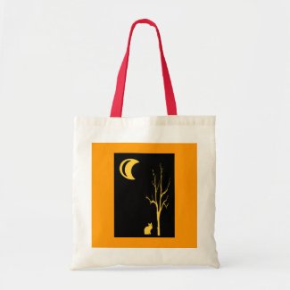 Cat, Tree and Moon Halloween Tote Bag