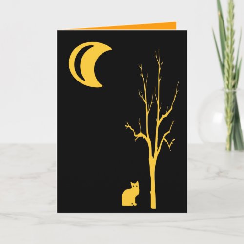Cat,Tree & Moon Halloween card