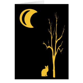 Cat,Tree & Moon Halloween Greeting Card