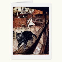 Cat walking on a railing cards
