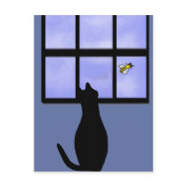 Cat watching bumble bee postcards