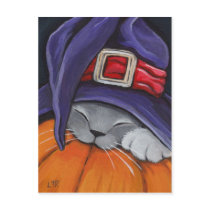 Cat Wearing A Witches Hat Halloween Postcard