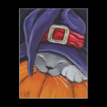 Cat Wearing A Witches Hat Halloween Postcard