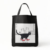 Cat wearing red sneakers bags