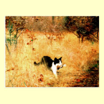 Cat with Bird in Mouth postcards