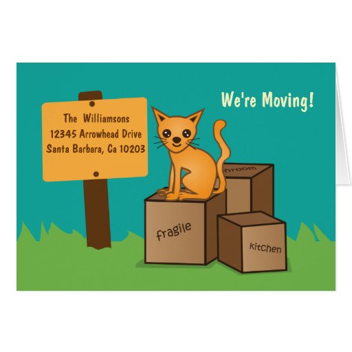 Cat with Boxes - We're Moving Card | Zazzle
