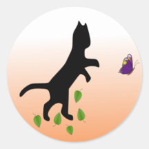 Cat With Butterfly Round Stickers