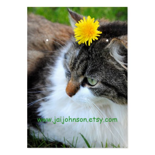 Cat With Dandelion Earring Cards Business Card Template (front side)