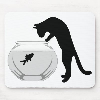 Cat with Fish Bowl Mousepad by warrior_woman