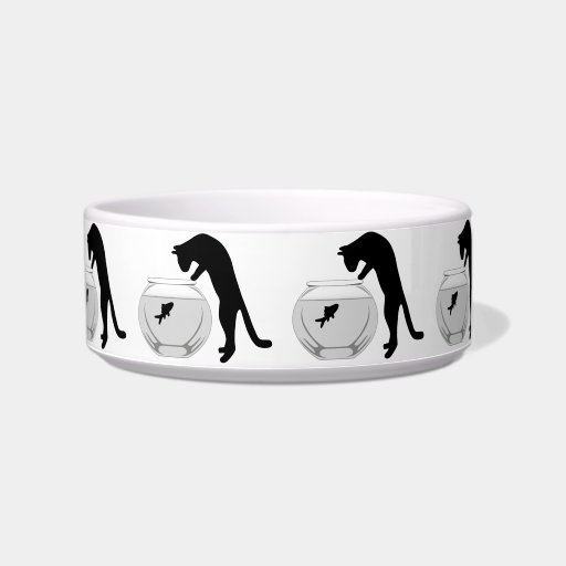 Cat with Fish Bowl Pet Bowls Zazzle