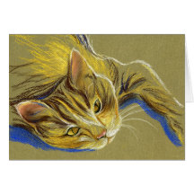Cat with Gold Eyes - Pastel Drawing Greeting Card