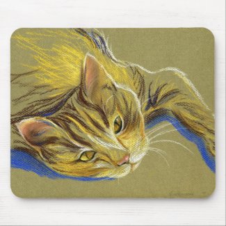 Cat with Gold Eyes - Pastel Drawing Mousepad