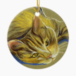 Cat with Gold Eyes - Pastel Drawing ornaments