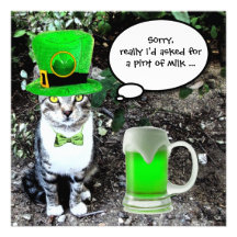CAT WITH GREEN IRISH BEER ST PATRICK'S DAY PARTY ANNOUNCEMENT