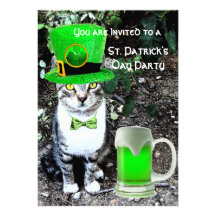 CAT WITH GREEN IRISH BEER ST PATRICK'S DAY PARTY CUSTOM ANNOUNCEMENT