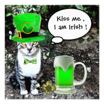 CAT WITH GREEN IRISH BEER ST PATRICK'S DAY PARTY CUSTOM INVITES