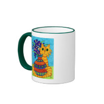 Cat with Irises in Talavera Vase Mug