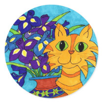 Cat with Irises in Talavera Vase Stickers