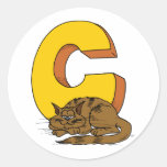 Cat with Letter C Round Stickers