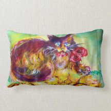 CAT WITH RED RIBBON AND SUNFLOWERS PILLOW