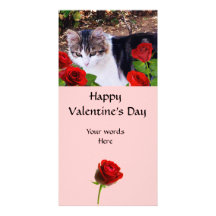 CAT WITH RED ROSES PHOTO CARD TEMPLATE
