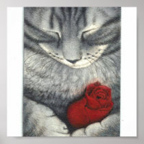 Cat With Rose Poster