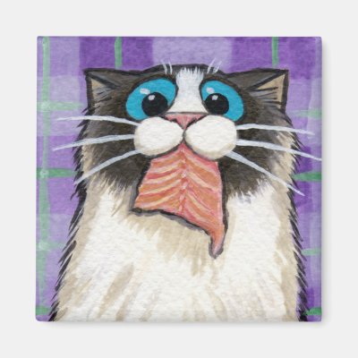 Cat with Salmon Magnet