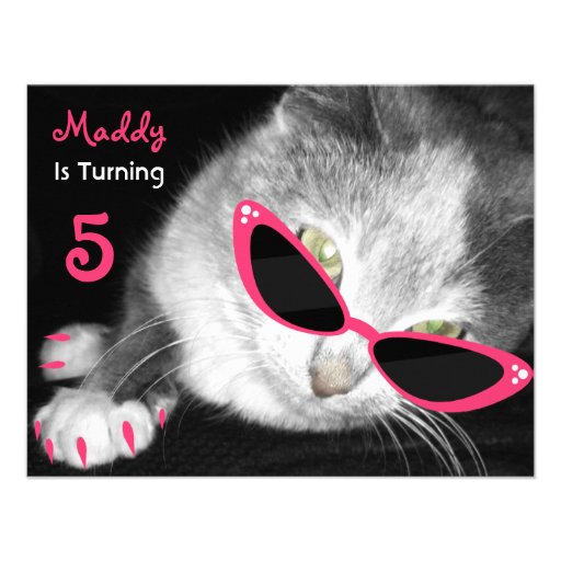 Cat With Sunglasses Birthday Party Invite