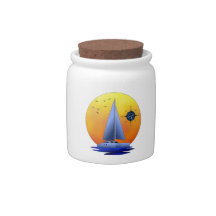 Catamaran Sailboat And Compass Rose Candy Dishes