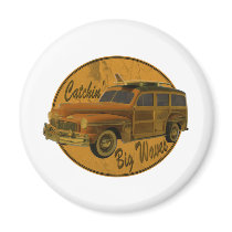 catchin' big waves in the woodie fridge magnets