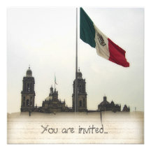Catedral en el Zocalo del DF con la Bandera Mexica Personalized Invites