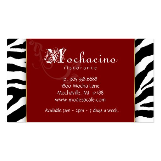 Catering Business Cards Cutlery Plate Red Zebra (back side)