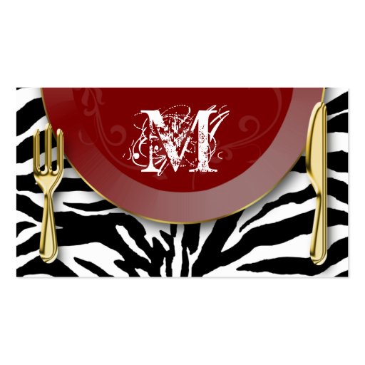 Catering Business Cards Cutlery Plate Red Zebra (front side)