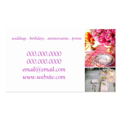 Catering Party Service Decorations Occasions Business Card Template (back side)
