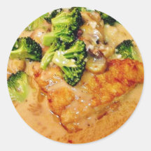 Catfish Broccoli Piccata Food Cooking Dinner Round Stickers